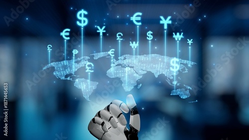 Fotografía AI powers currency exchange with virtual assistant tools, artificial intelligence conversion engines, and secure AI-driven global money platforms