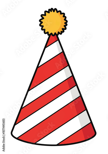 Colorful striped party hat illustration for celebration and fun.