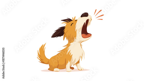 Cute Cartoon Little Dog Barking Vector with Outline Isolated on White Background