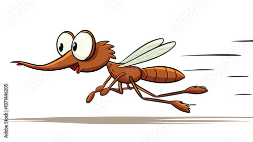Scared Cartoon Mosquito Running on White Background Vector Illustration