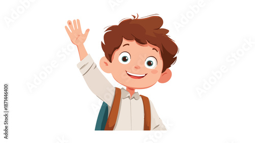 Cheerful Cartoon Schoolboy Waving on White Background Vector Illustration
