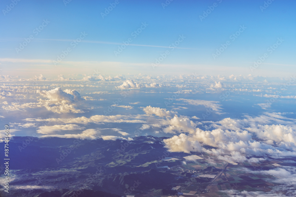Fototapeta premium Aerial view of clouds above the Pacific Ocean in Southern California