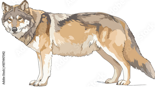 Playful Wolf Cartoon Vector with Outline on White Background