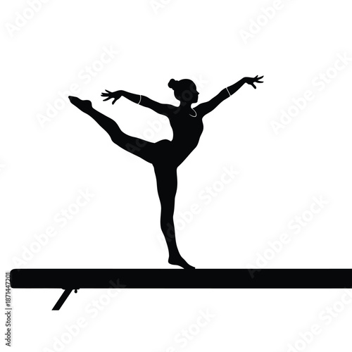 A gymnast performs a balanced pose on a beam with elegance and poise