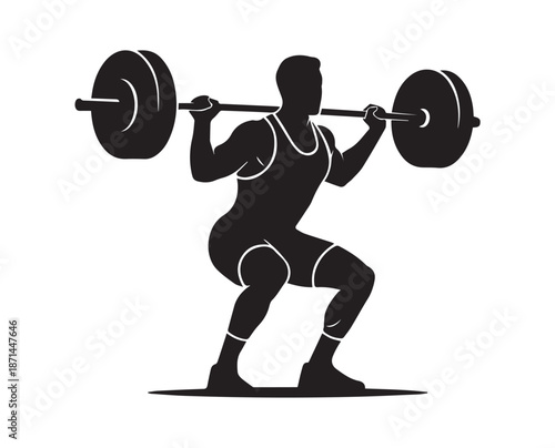 Bodybuilder Silhouette Featuring Muscular Man Holding Dumbbells in Powerful Fitness Pose – Strong Male Athlete Workout Training Vector Illustration Isolated on White Background for Gym, Bodybuilding, 