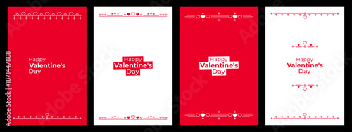 Happy Valentines Day greeting card design set with heart and line pattern. Love celebration concept for social media story.
