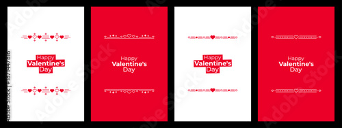 Collection of four Valentines Day greeting card designs with decorative heart borders. Love and celebration concept for holiday.