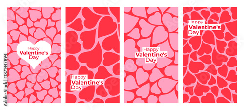 Set of Valentines Day story templates with hearts. Instagram story template for social media with Happy Valentines Day text. Romantic holiday background for greeting card.