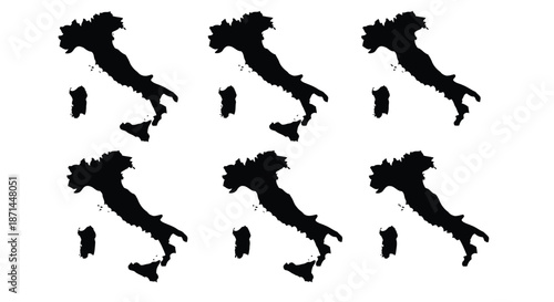 Multiple silhouettes of Italy jumping in unison against a white background