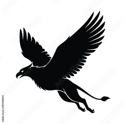 Mythical Griffin Silhouette Illustration with Outstretched Wings and Claws