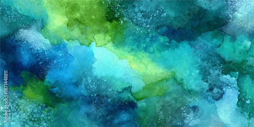 Abstract watercolor background with blue and green blends