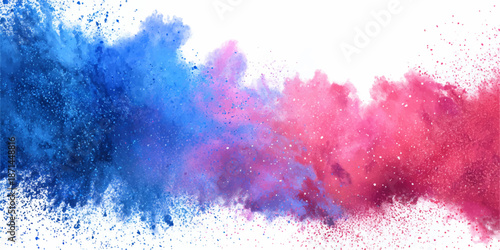 Vibrant blue and pink powder explosion on white background