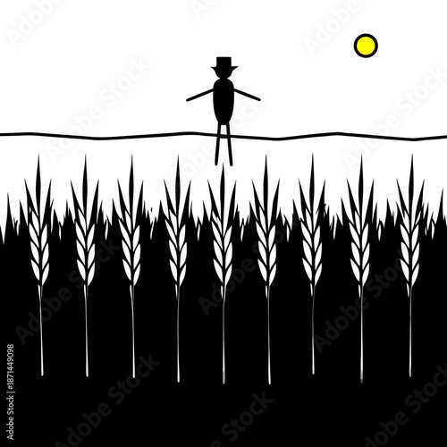 Vast Golden Wheat Field With A Single Glowing Scarecrow