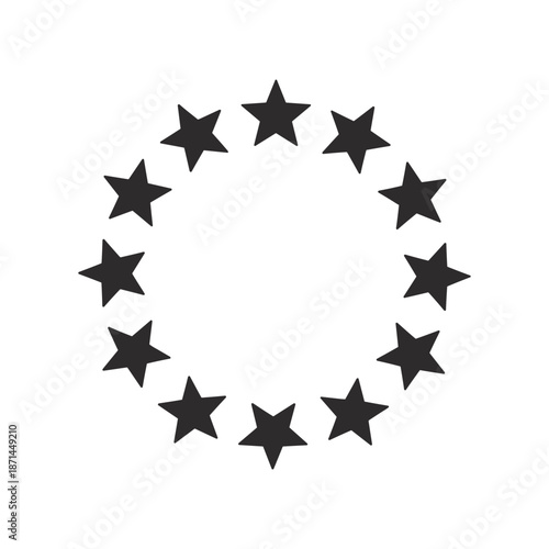 Star Circle Silhouette Icon with Twelve Stars, Rating and Award Symbol Illustration