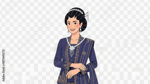 Woman in traditional thai attire smiling with elegance and poise