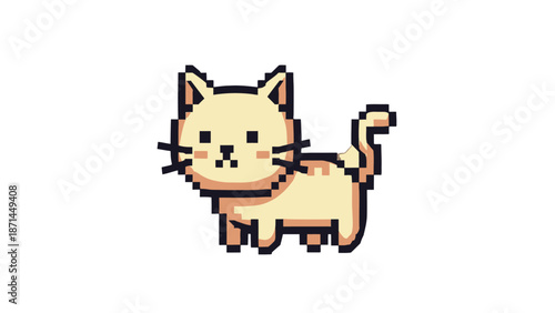 Pixel art illustration of a cute cat with a collar.