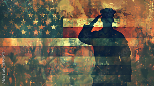 flag exposure saluting double patriotic usa design soldier grunge us army protect united state america american retro vintage background national dirty art patriotism country, Generative AI
