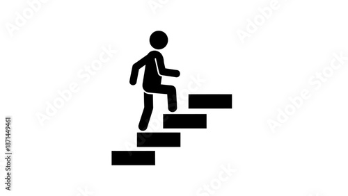 Simple black icon of a person climbing stairs.