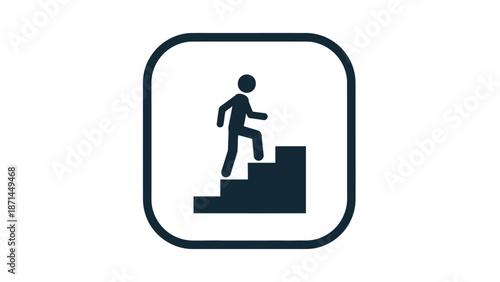Simple icon of a person climbing stairs, symbolizing progress and achievement.