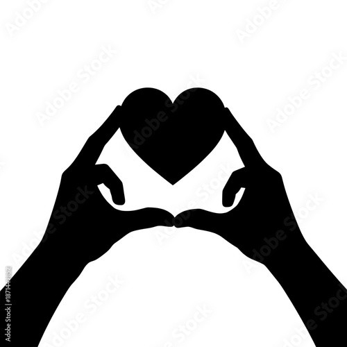 Love's Embrace: A silhouetted pair of hands tenderly forms a heart, a simple yet powerful symbol of love, care, and connection.
