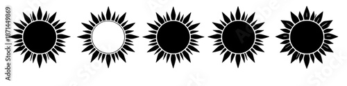 Sun and Eclipse Symbols: A series of stylized sun and eclipse symbols arranged, creating a visually striking display of astronomical events and celestial symbolism.