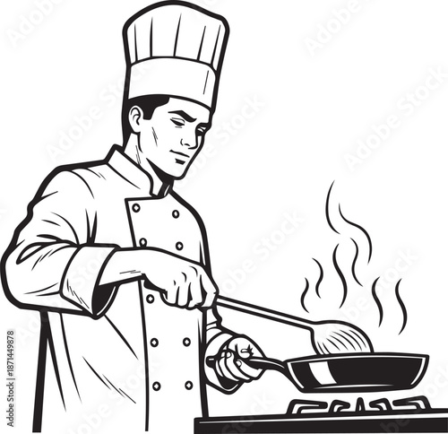 Chef cooking with skill and focus in professional kitchen setting