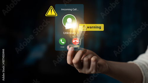 Canvastavla A hand holds a smartphone displaying an incoming call from an unknown number