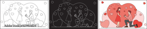 Man Proposing to Woman with Ring in Heart Background