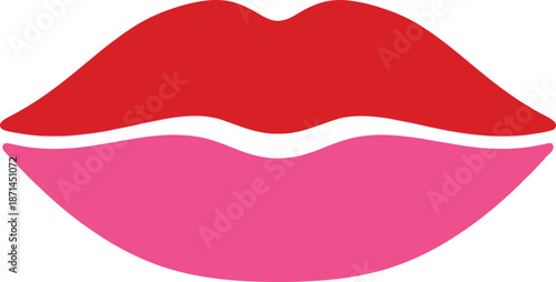 Red and pink woman lips icon symbol for valentine's day kiss or romantic love greeting card design element isolated object for makeup beauty salon logo sign or wedding invitation art print.