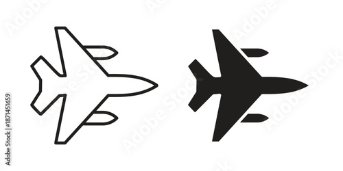 Military aircraft icons on white background. Line vector sign, symbol for web and mobile