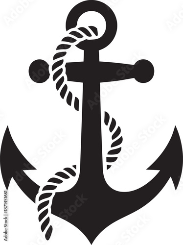 Anchor with rope silhouette vector nautical tattoo or logo graphic design marine sailing symbol