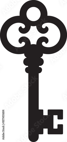 Antique key silhouette for unlocking secrets and access vector art