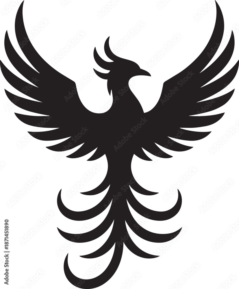 Obraz premium Phoenix bird rising silhouette with spread wings symbolizing rebirth and eternal transformation