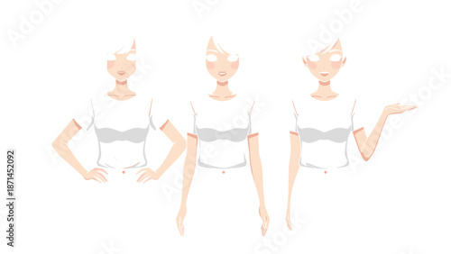 an with different hairstyles gestures casual outfit flat vector illustration for modern design projectsYoung female character poses set line art woman with different 
