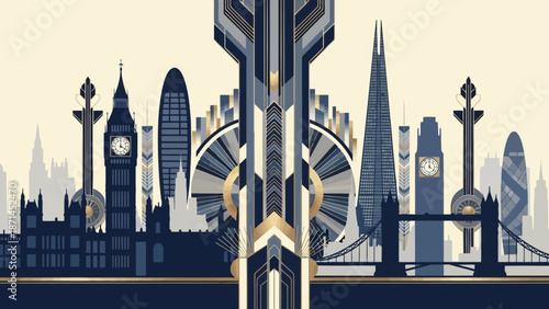 London skyline at dusk features iconic skyscrapers and architectural landmarks reflected in the river as the city urban landscape glows under a sunset sky