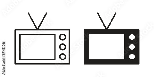 Old television icons on white background. Line vector sign, symbol for web and mobile