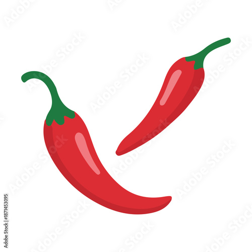 Two Red Chili Peppers Vector Illustration, Hot Spicy Pepper Icons