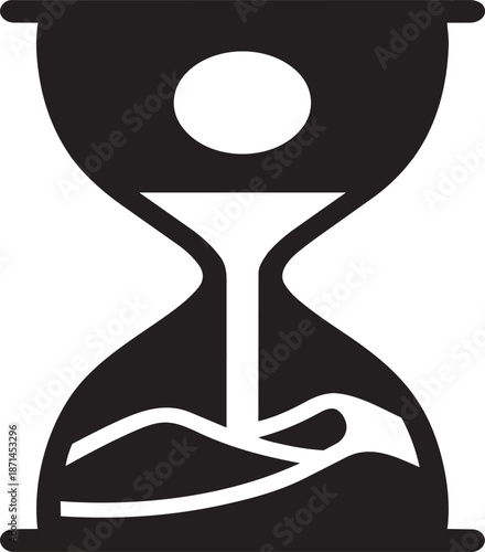 Sand flowing inside hourglass showing time passing with circular top element vector illustration icon symbol