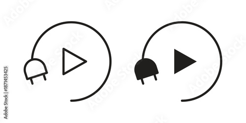 Plug and play icons on white background. Line vector sign, symbol for web and mobile