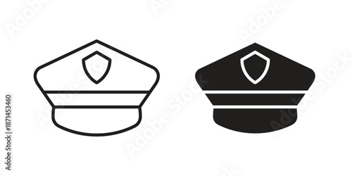 Police cap icons on white background. Line vector sign, symbol for web and mobile