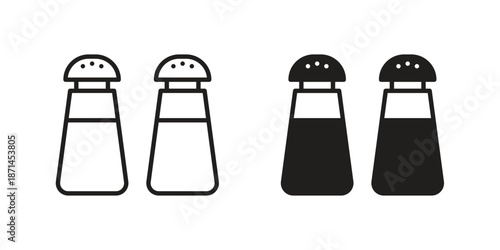 Salt and pepper shakers icons on white background. Line vector sign, symbol for web and mobile