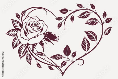 Heart shaped rose illustration isolated on white background