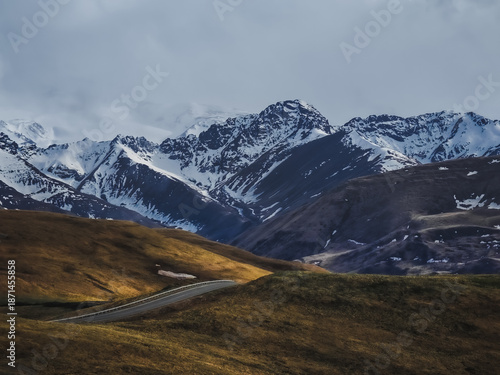 Принти на полотні Asphalt road in the Caucasus Mountains with a beautiful view against the backdro