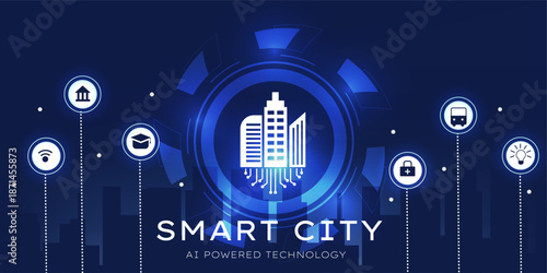 AI Powered Smart city Management System concept with icon 