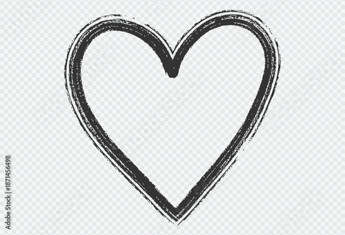 Hand drawn black heart shape on transparent background for design use
