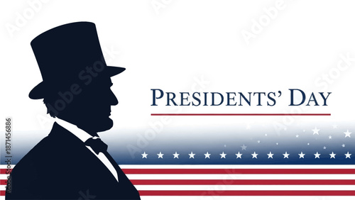  Lower third graphic for Presidents' Day featuring Abraham Lincoln's silhouette, iconic tall hat, and patriotic stars and stripes. Minimalist, elegant design for American-themed projects