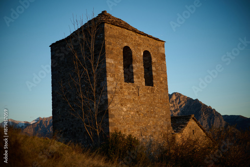 Wallpaper Mural Romanesque Hermitage of Virgen de Fajanillas at sunset on the scenic mountain route of Tella in the Spanish Pyrenees Torontodigital.ca