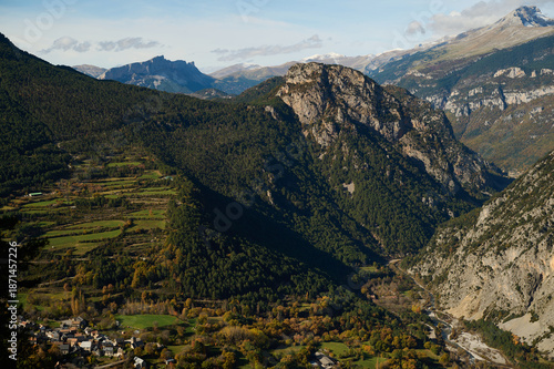Wallpaper Mural Breathtaking autumn panoramic views from Collado de Santa Isabel viewpoint featuring colorful forests and Pyrenees mountain peaks in Spain Torontodigital.ca