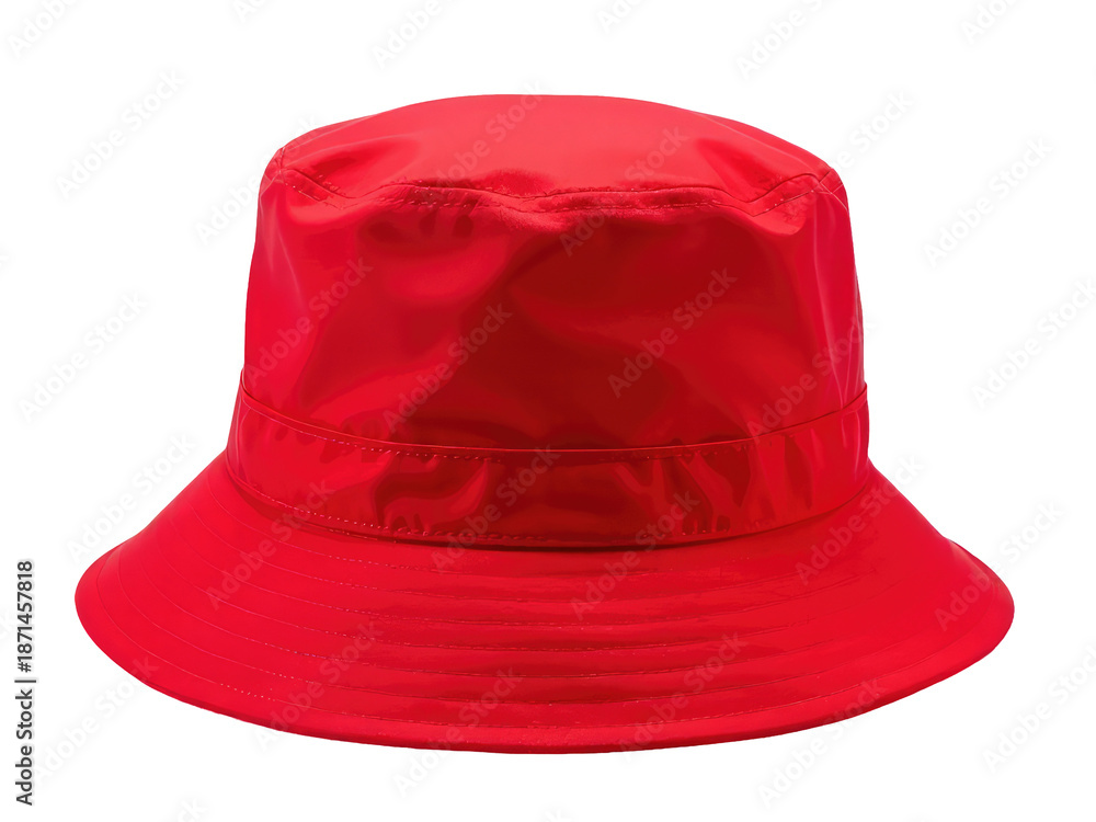 Fototapeta premium A bright red bucket hat on a plain white background