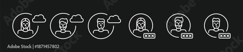 Universal Cloud Computing and User Profile Icon Set, Vector Outlines for Mobile App UI, Data Sync, Password Protection, Network Security, and System Management Interfaces